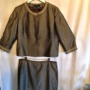 Tahari ASL Luxe Silver Gray Jeweled Suit